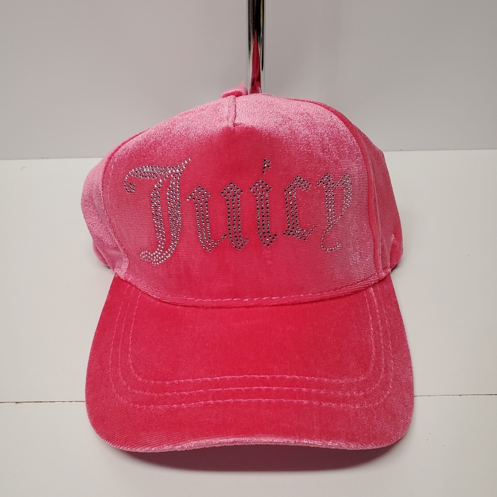 Juicy Couture Pink Velvet Rhinestone Logo Baseball Cap